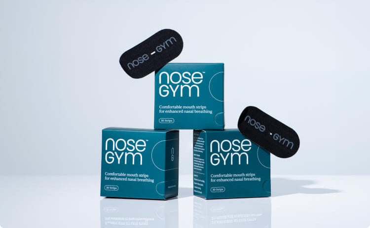 Image of a 3 boxes of Nose Gym's Mouth tape, a comfortable, durable mouth tape to help improve sleep.